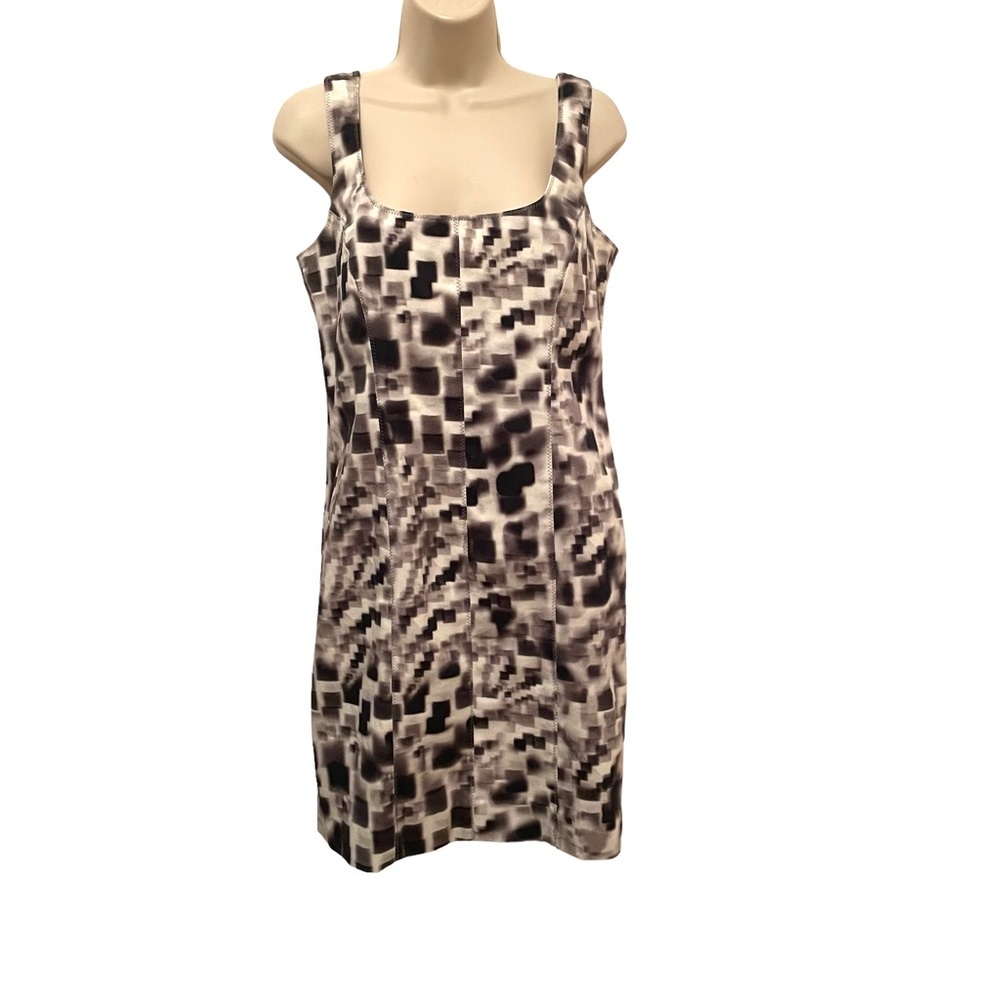 Nicole Miller Artelier Dress Tank black gray white Abstract Print Size 10